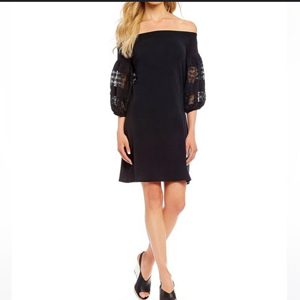 Umgee Off-Shoulder Black Lace Sleeve Dress, Sz Sm